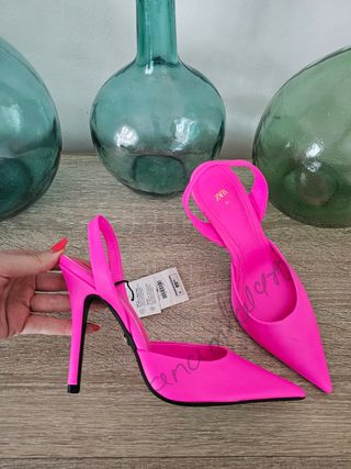 Zapato tacón piel destalonado fucsia zara