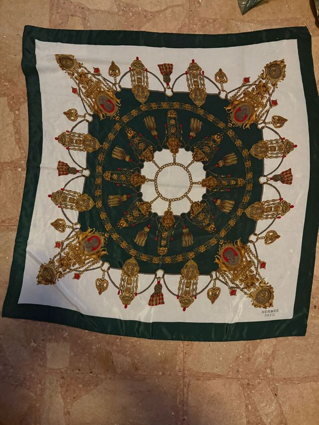 Pañuelo Hermes seda - Verde y blanco