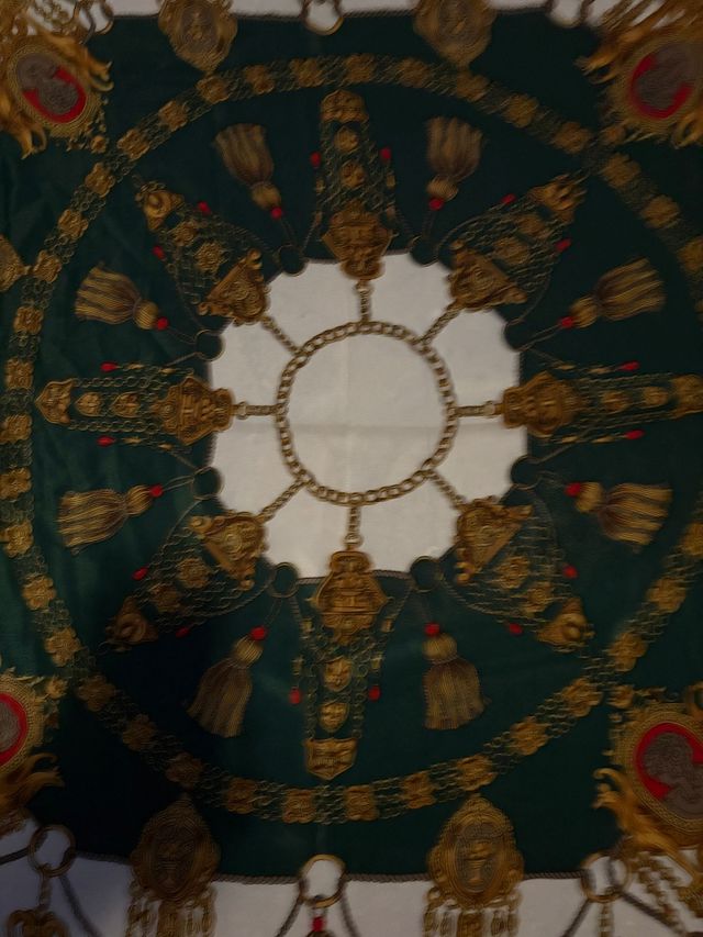 Pañuelo Hermes seda - Verde y blanco