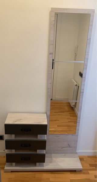 Mueble recibidor con espejo - Gris y blanco
