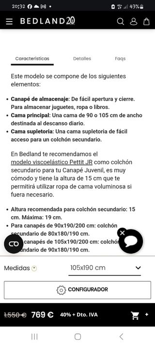 Canapé abatible juvenil color perla, 3 en 1