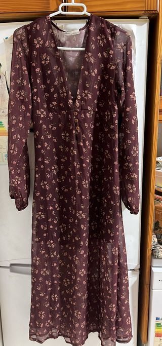 Vestido floral marrón y rosa - Talla S