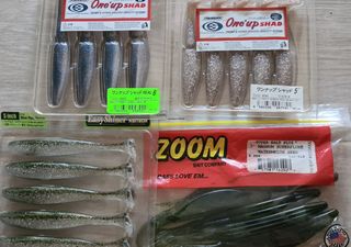 Vinilos de pesca Keitech , Zoom y Sawamura .