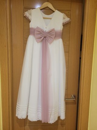 Vestido Comunión niña blanco-rosa más cancan 