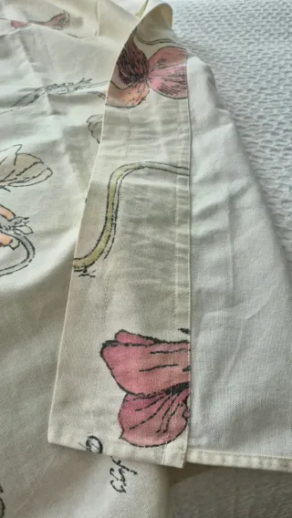 Cortina loneta de algodón flores - Beige/Rosa