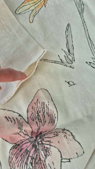 Cortina loneta de algodón flores - Beige/Rosa