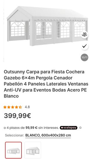 Carpa 6x4 pérgola cenador. Resistente frío, lluvia