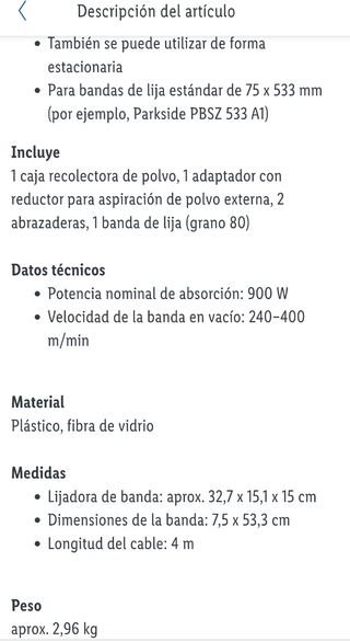 Lijadora banda Parkside 900W