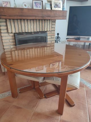 Mesa redonda madera cristal
