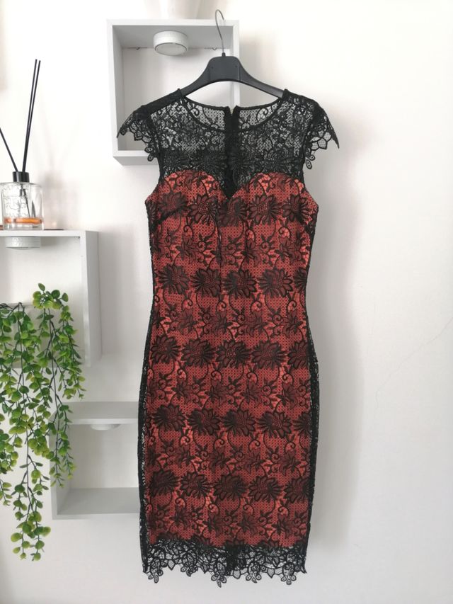 Abito Marciano Guess pizzo nero corallo XS