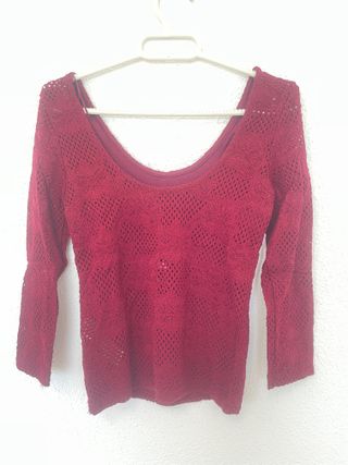 Jersey burdeos encaje.Stradivarius talla S.Nuevo