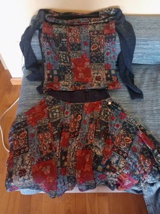 Conjunto jersey y falda multicolor