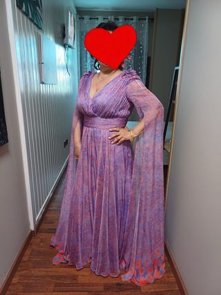 Vestido fiesta largo - Naranja/Morado