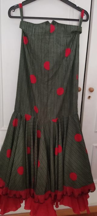 Falda flamenca lunares roja-gris