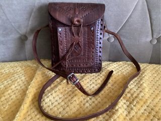 LOTE Bolso y Blocks  cuero marrón