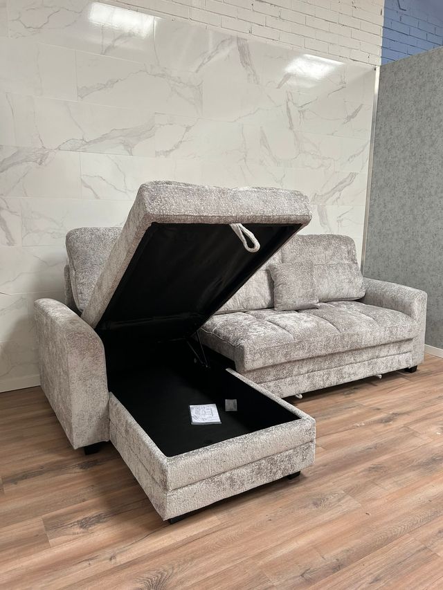 Divano Chaise Longue Grigio Grande - Letto e baule