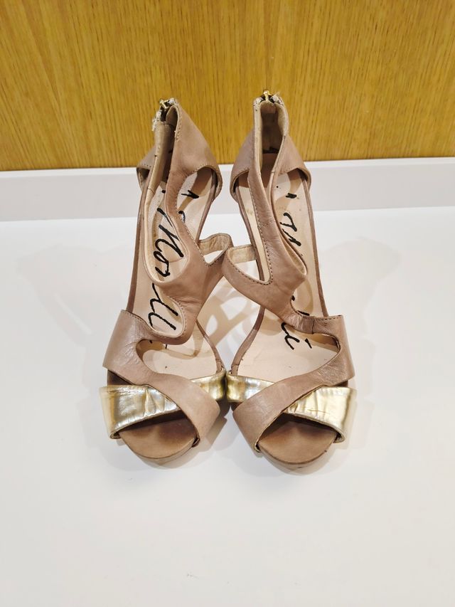 Sandali scarpe con tacco in pelle