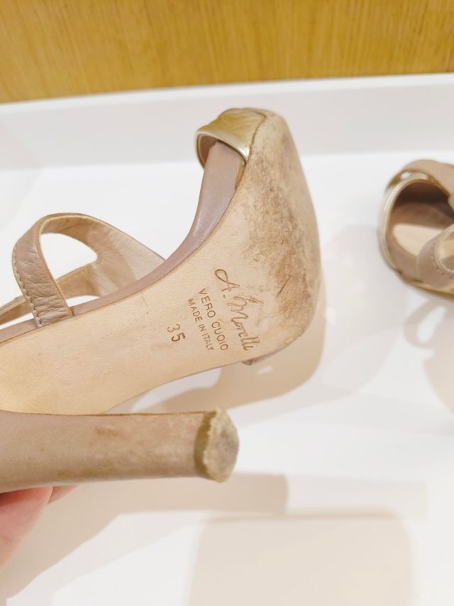 Sandali scarpe con tacco in pelle