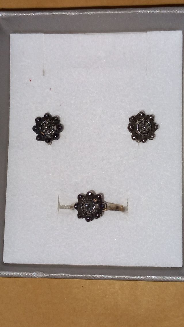 Pendientes y sortija botón murciano plata de ley