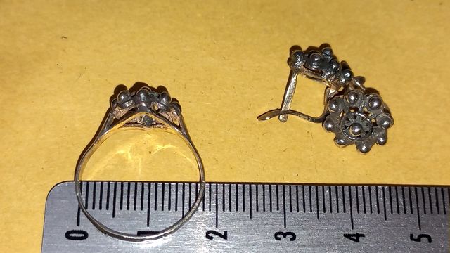 Pendientes y sortija botón murciano plata de ley