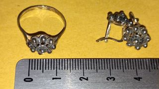 Pendientes y sortija botón murciano plata de ley 