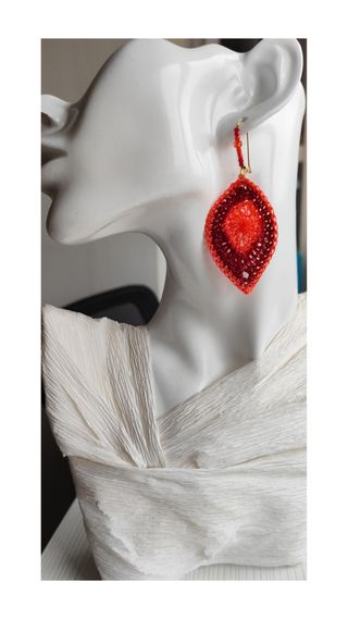 Pendientes CROCHET Pluma coral y burdeos 