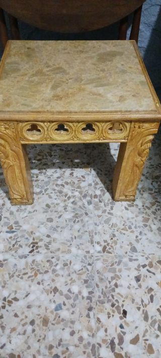 Mesa de centro antigua - Madera y mármol