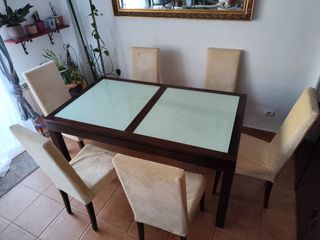 Mesa SUPER GRANDE extensible más seis sillas.
