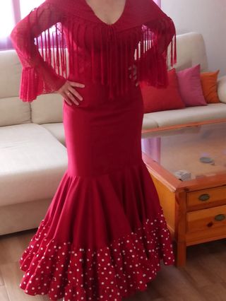 Traje gitana rojo - lunares blancos