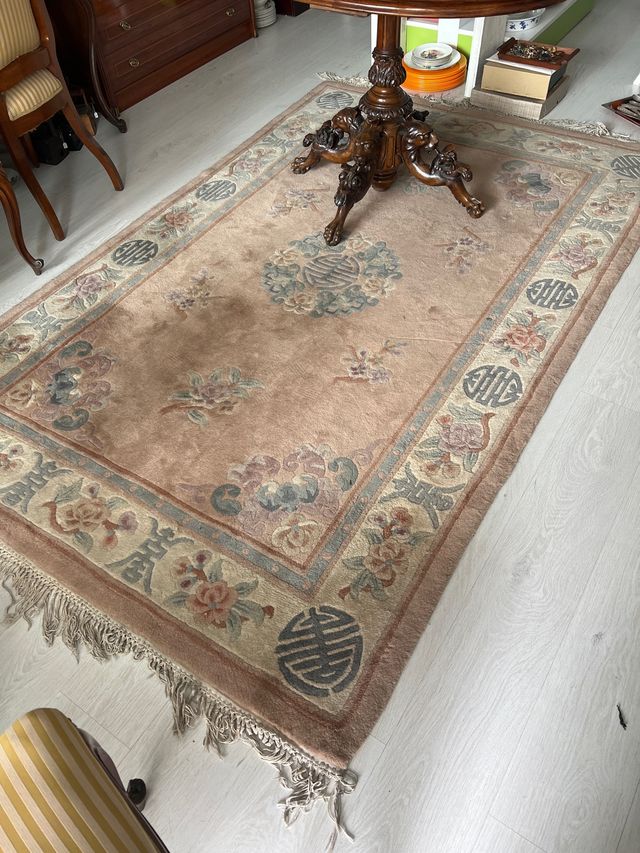 Alfombra China - Lana Beige/Rosa