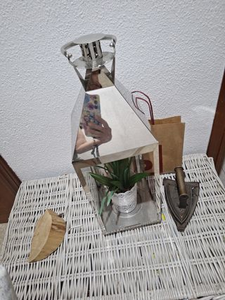 Farol metálico plateado grande