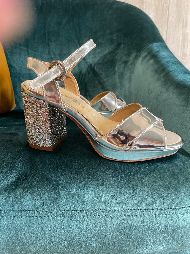 Sandalias Plataforma plateadas de Mujer Brillantes