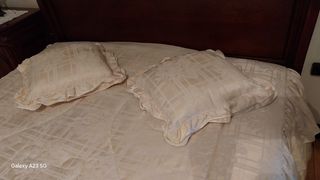 Colcha Casal Bege Rústica-almofada50x50 folho-50cm