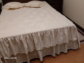 Colcha Casal Bege Rústica-almofada50x50 folho-50cm