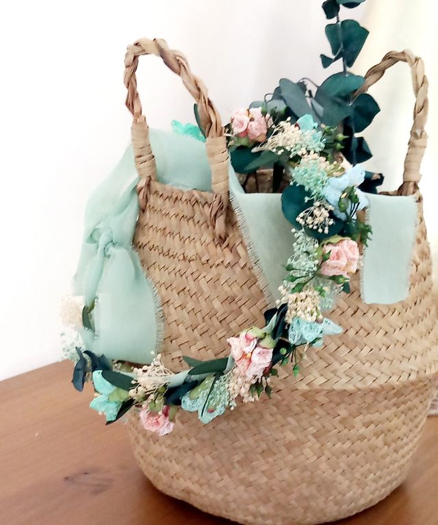 Corona flores preservadas rosa-teal