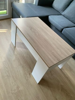 Mesa centro elevable blanco-madera