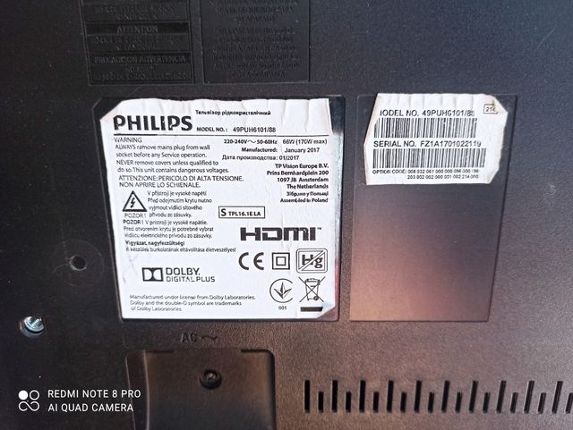 TV Philips 49" -  para piezas o reparar
