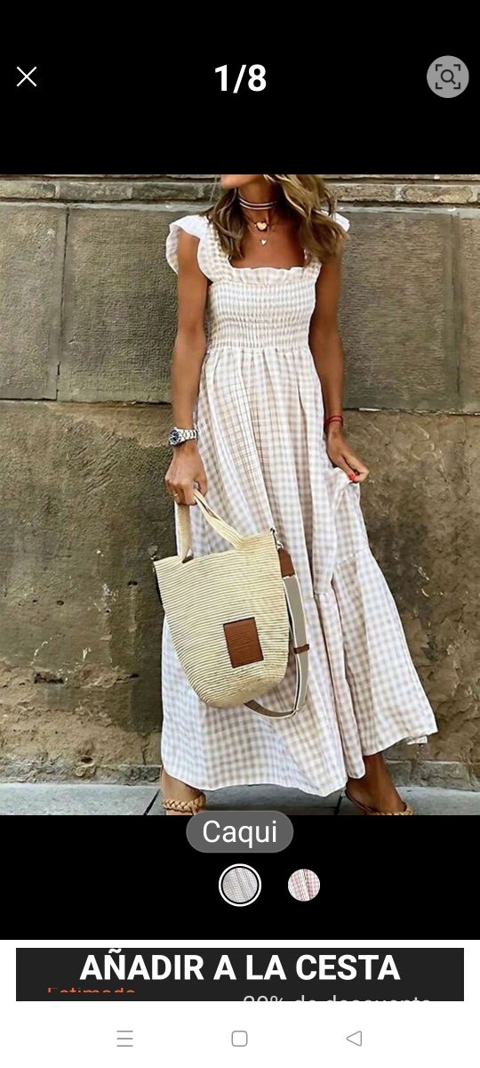 Vestido largo verano beige cuadros