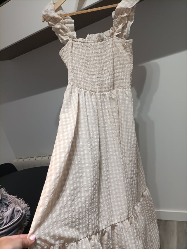 Vestido largo verano beige cuadros