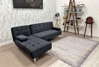 SOFA CAMA REVERSIBLE FUNCIONAL EN NEGRO TERCIOPELO
