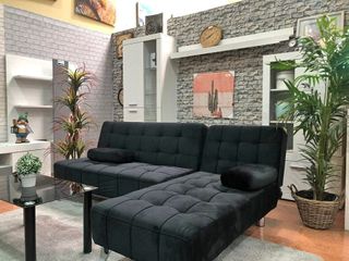 SOFA CAMA REVERSIBLE FUNCIONAL EN NEGRO TERCIOPELO