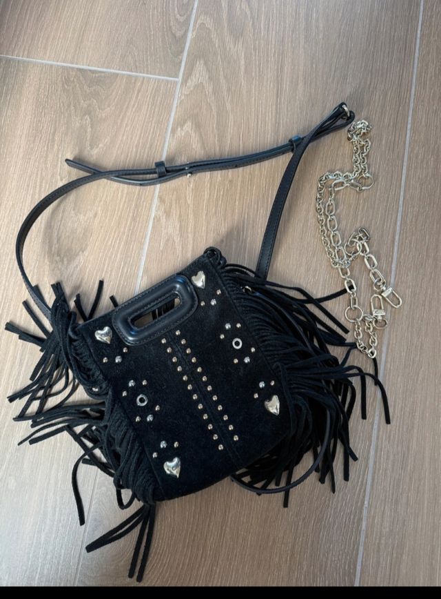 Bolso Maje mini negro con flecos