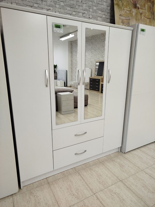 Armario 4 puertas con espejo blanco