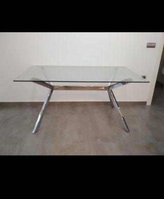 Mesa cristal acero 160x90x76