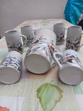 Jarra y 6 Vasos Porcelana Limoges