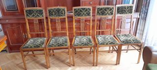5 Sillas antiguas terciopelo - Madera