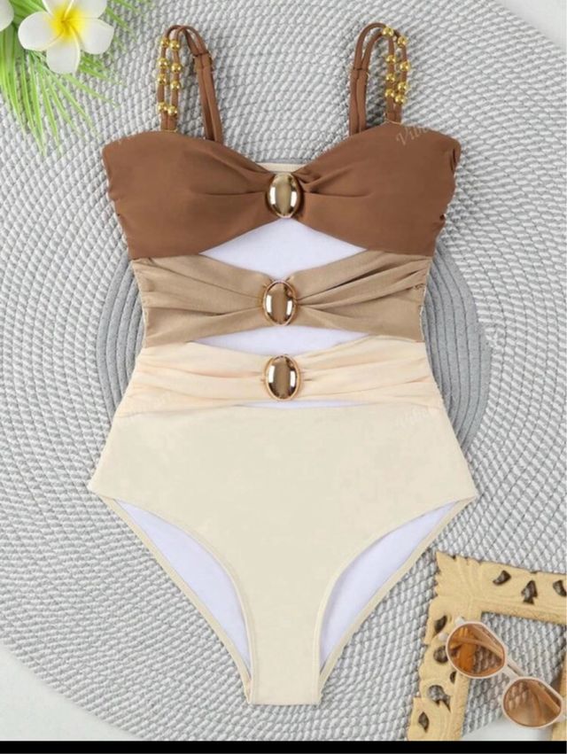 Bañador body marrón y beige