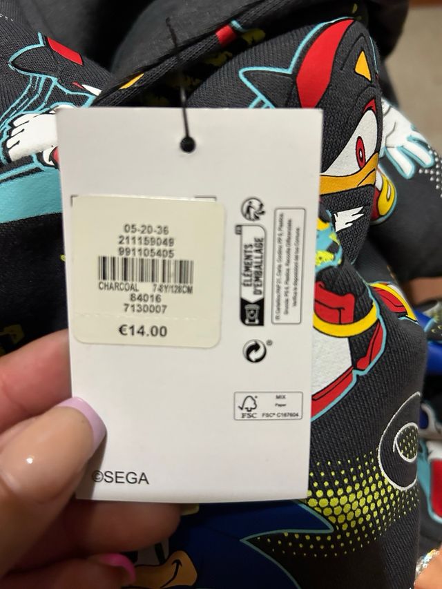 Sudadera Sonic Primark 7-8 años