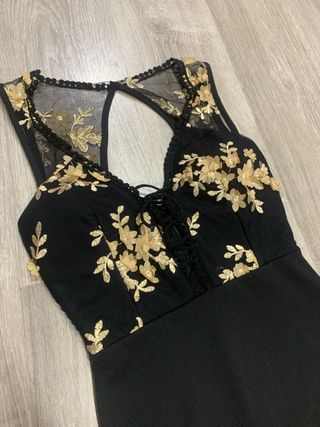 Vestido Fiesta Negro Dorado Talla S