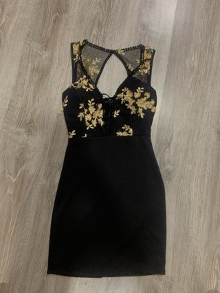 Vestido Fiesta Negro Dorado Talla S